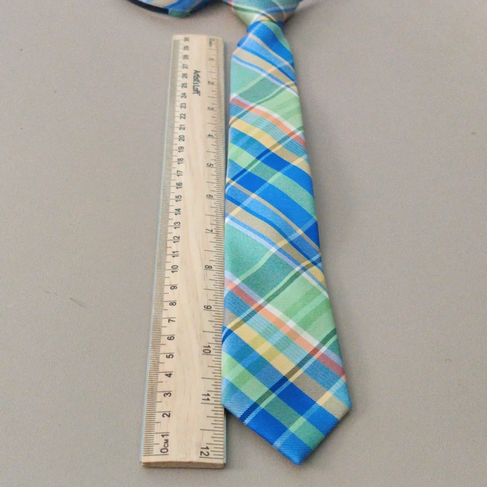 Kids Nordstrom Silk Plaid Blue, Yellow and Green Tie NWOT